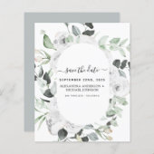 Budget Save the Date Eucalyptus Witte Bloemen (Voorkant / Achterkant)