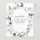 Budget Save the Date Eucalyptus Witte Bloemen (Voorkant)