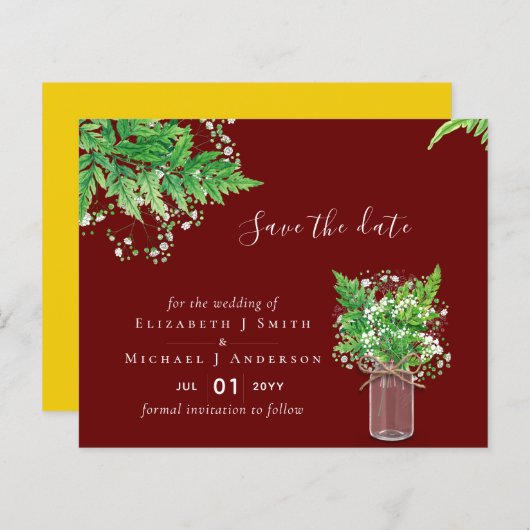 BUDGET Save the Date Fern Greenery Wedding (Voorkant / Achterkant)