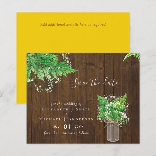 BUDGET Save the Date Fern Greenery Wedding (Voorkant / Achterkant)