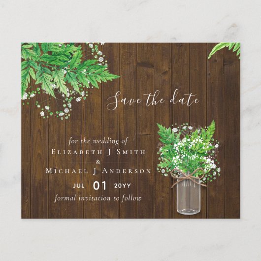 BUDGET Save the Date Fern Greenery Wedding (Voorkant)