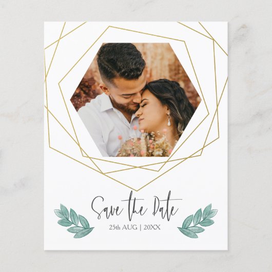 Budget Save the Date Foto Geometrisch Goud Flyer (Voorkant)