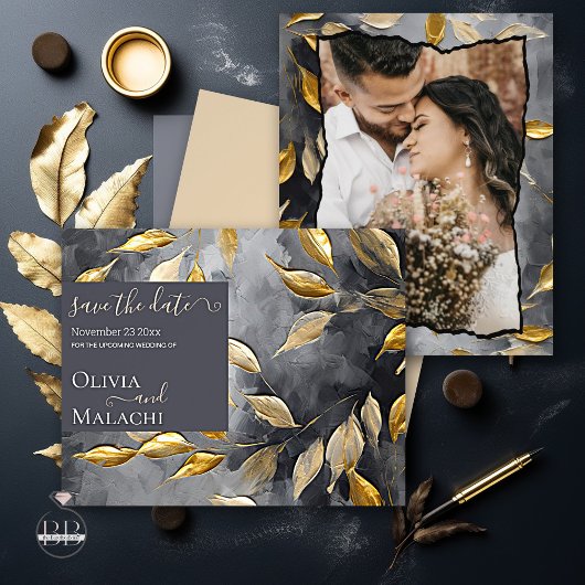Budget Save the Date Gold Leaf Impasto Noir Flyer