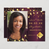 Budget Save the Date graduation party burgundy (Voorkant / Achterkant)