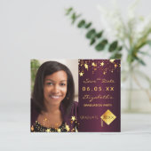 Budget Save the Date graduation party burgundy (Staand voorkant)