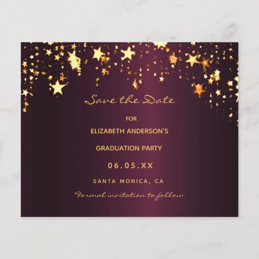 Budget Save the Date graduation party burgundy (Achterkant)