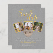Budget Save The Date Grijs Gouden Foto Collage (Voorkant / Achterkant)