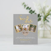 Budget Save The Date Grijs Gouden Foto Collage (Staand voorkant)