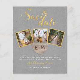 Budget Save The Date Grijs Gouden Foto Collage
