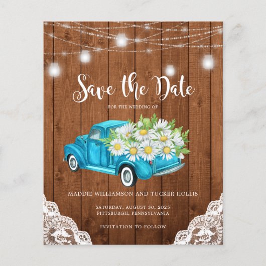 Budget Save the Date Landelijke Houten Lichtjes Ma (Voorkant)