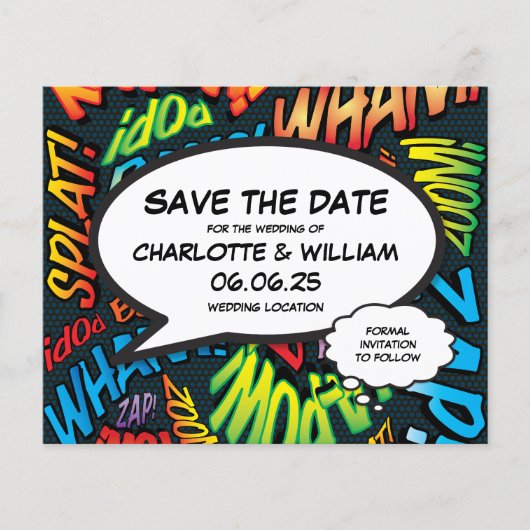 Budget Save the Date Leuk Retro Strip Pop Art (Voorkant)