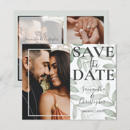 Budget Save the Date Loofgroen Foto Bruiloft (Voorkant / Achterkant)