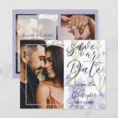 Budget Save the Date Paarse Bloem Foto Bruiloft (Voorkant / Achterkant)