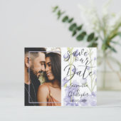 Budget Save the Date Paarse Bloem Foto Bruiloft (Staand voorkant)