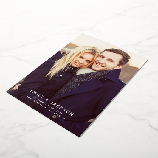 Budget Save the Date Photo Roos Gold Folie Uitnodiging (Gedraaid)