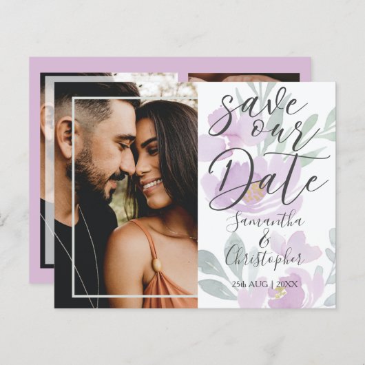 Budget Save the Date Pink Floral Photo Wedding (Voorkant / Achterkant)