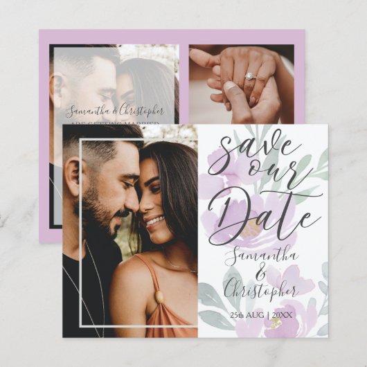 Budget Save the Date Roze Bloem Foto Bruiloft (Voorkant / Achterkant)