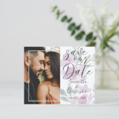 Budget Save the Date Roze Bloem Foto Bruiloft (Staand voorkant)