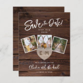 Budget Save The Date Rustiek Hout Goud Foto's Hart (Voorkant / Achterkant)
