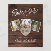 Budget Save The Date Rustiek Hout Goud Foto's Hart (Voorkant)