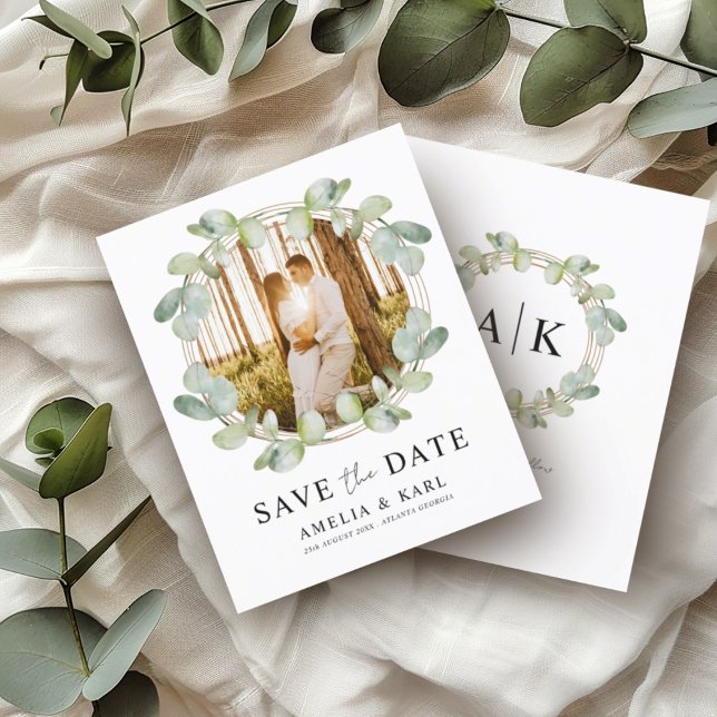 Budget Save the Date Sage Green Eucalyptus Huwelij (Creator heeft geüpload)