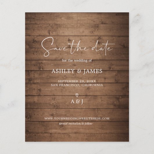 Budget Save the Date Script Barn Wood Foto Flyer (Achterkant)