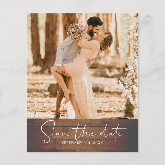Budget Save the Date Script Barn Wood Foto Flyer (Voorkant)