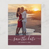 Budget Save the Date Script Burgundy Photo Flyer (Voorkant)
