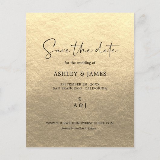 Budget Save the Date Script Champagne Gold Foto Flyer (Achterkant)