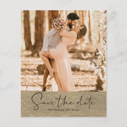 Budget Save the Date Script Champagne Gold Foto Flyer (Voorkant)