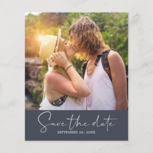 Budget Save the Date Script Donkerblauwe Foto Flye Flyer
