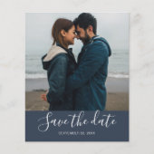 Budget Save the Date Script Donkerblauwe Foto Flye Flyer (Voorkant)