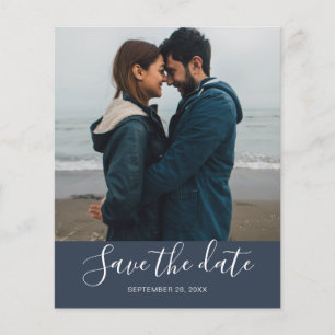 Budget Save the Date Script Donkerblauwe Foto Flye Flyer