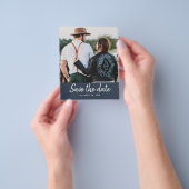 Budget Save the Date Script Donkerblauwe foto Flyer (Hand)