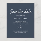 Budget Save the Date Script Donkerblauwe foto Flyer (Achterkant)