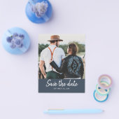 Budget Save the Date Script Donkerblauwe foto Flyer (Enkel)