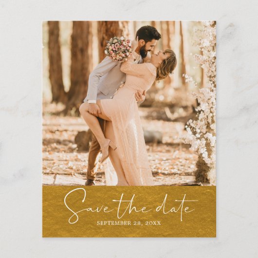 Budget Save the Date Script Klassiek Goud Foto Flyer (Voorkant)