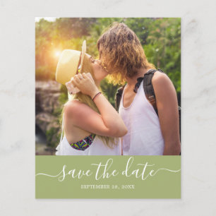 Budget Save the Date Script Leaf Groen Foto Flyer