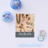 Budget Save the Date Script Off-Zwarte Foto Flyer (Enkel)