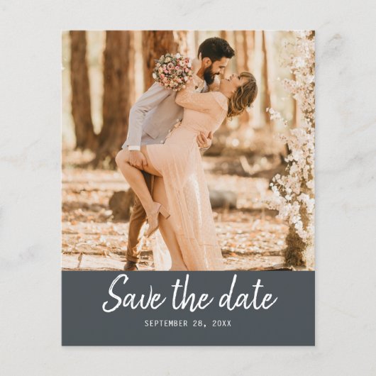 Budget Save the Date Script Off-Zwarte Foto Flyer (Voorkant)