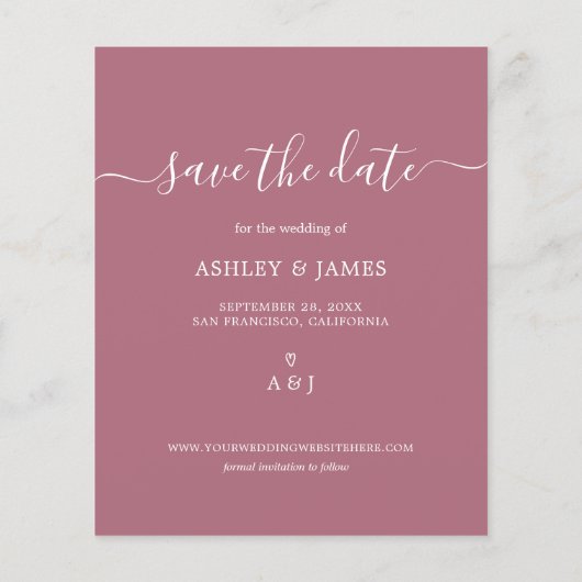 Budget Save the Date Script Paars Cassis Flyer (Achterkant)