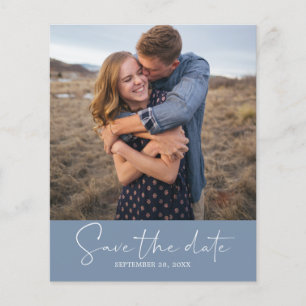 Budget Save the Date Script Vintage Blauwe Foto Flyer
