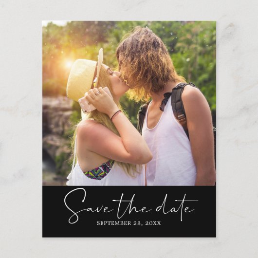 Budget Save the Date Script Zwarte Foto Flyer (Voorkant)