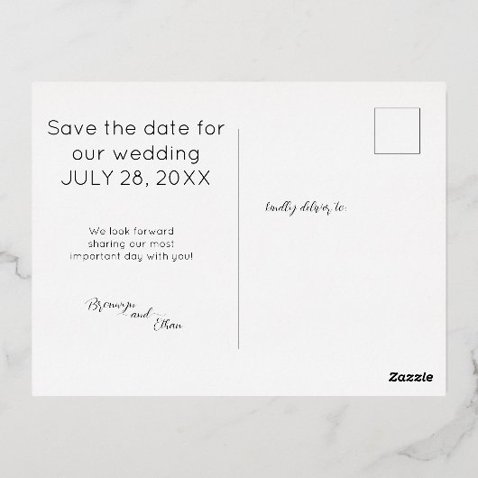 Budget Save the Date Seashell Sandy Beach Folie Uitnodiging Briefkaart (Achterkant)