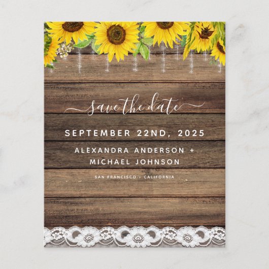 Budget Save the Date Sunflower Rustic Invitation (Voorkant)