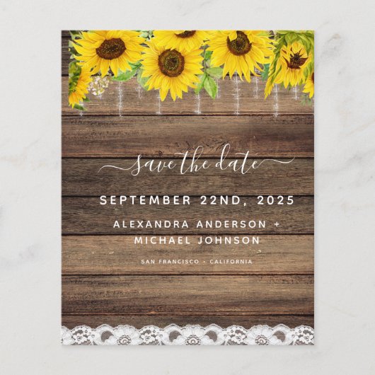 Budget Save the Date Sunflower Rustic Invitation Flyer (Voorkant)