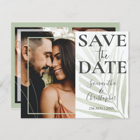 Budget Save the Date Tropical Green Photo Wedding (Voorkant / Achterkant)