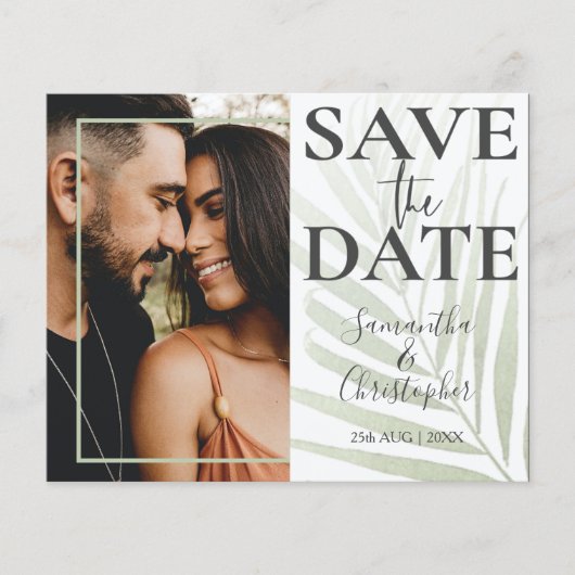 Budget Save the Date Tropical Green Photo Wedding (Voorkant)