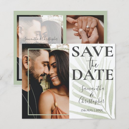 Budget Save the Date Tropisch Groen Foto Bruiloft (Voorkant / Achterkant)