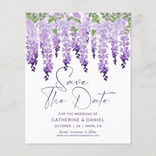 Budget Save the Date Waterverf Wisteria Wedding (Voorkant)